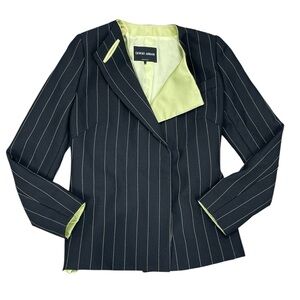 Giorgio Armani Black Pinstripe Blazer with Lime Green Lining